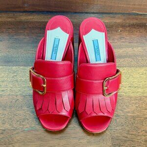 Prada Kiltie Fringe Mules with Block Heels